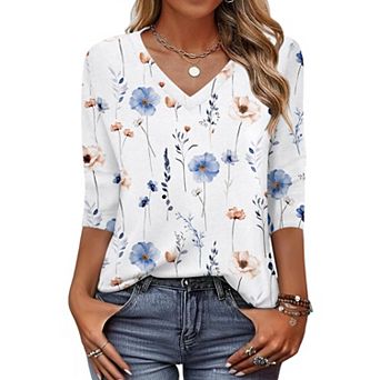 Zeagoo Women's 3/4 Sleeve Floral Blouses, Fashion Summer Business Work Dress Shirts
