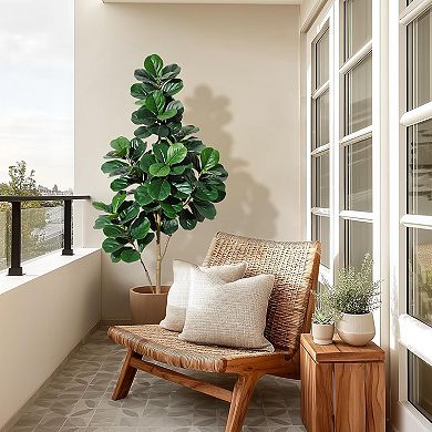 6ft faux fiddle leaf fig, 108 leaves, white planter, realistic indoor plant.