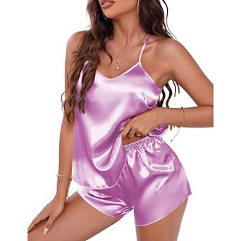 Ekouaer Womens Pajama Sets Silky Cami Short Pj Sets Cross-back V-Neck Valentine Loungewear