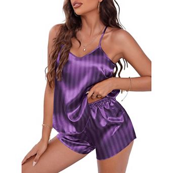 Ekouaer Womens Pajama Sets Silky Cami Short Pj Sets Cross-back V-Neck Valentine Loungewear