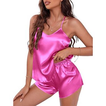 Ekouaer Womens Pajama Sets Silky Cami Short Pj Sets Cross-back V-Neck Valentine Loungewear