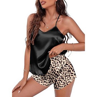Ekouaer Womens Pajama Sets Silky Cami Short Pj Sets Cross-back V-Neck Valentine Loungewear