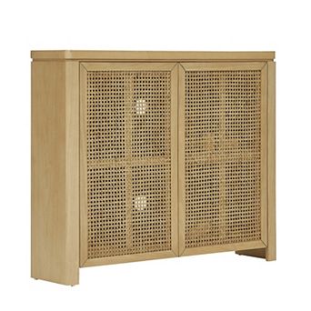 KWPZQEB 2 Doors Boho Rattan Sideboard Buffet Cabinet with Shelf & 2 Outlet Holes for Kitchen