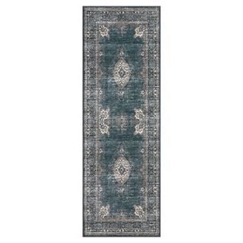 Vintage Floral Washable Rug Non-Slip Low Pile Carpet for Living Room, Bedroom