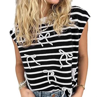 Women's Sleeveless Striped Tops Outfits Business Casual T Shirts Trendy Textured Vest