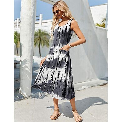 Zeagoo Women's Sleeveless Crewneck A Line Floral Boho Beach Tank Sundress with Pockets