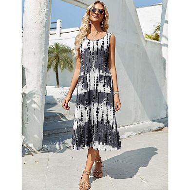 Zeagoo Women's Sleeveless Crewneck A Line Floral Boho Beach Tank Sundress with Pockets