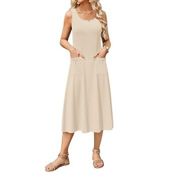 Zeagoo Women's Sleeveless Crewneck A Line Floral Boho Beach Tank Sundress with Pockets