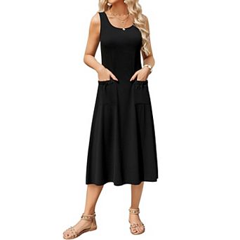 Zeagoo Women's Sleeveless Crewneck A Line Floral Boho Beach Tank Sundress with Pockets