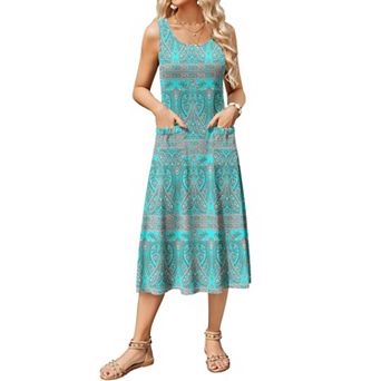 Zeagoo Women's Sleeveless Crewneck A Line Floral Boho Beach Tank Sundress with Pockets
