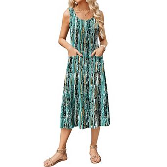 Zeagoo Women's Sleeveless Crewneck A Line Floral Boho Beach Tank Sundress with Pockets