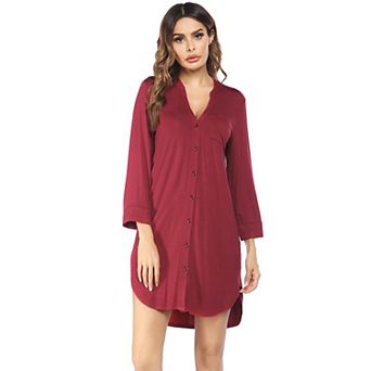 Ekouaer Nightgowns for Women V Neck Button Down Nightshirt 3/4 Sleeves Nursing Nightgown Soft Sleep