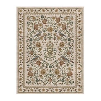 Washable Non-Slip Indoor Area Rug Vintage Floral Print Carpet for Living Room, Bedroom