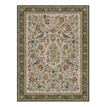 Washable Non-Slip Indoor Area Rug Vintage Floral Print Carpet for Living Room, Bedroom