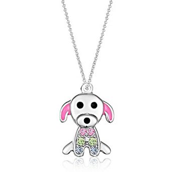 Girls Puppy Dog Pendant Necklace Hypoallergenic Kids Jewelry in White Gold Tone