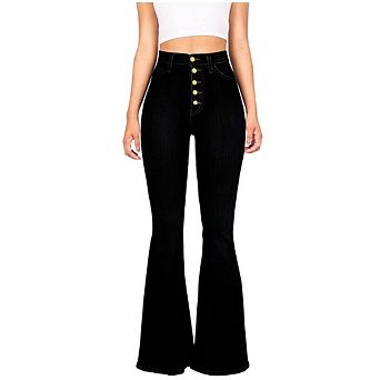 Women High Waisted Flare Bell Jeans Stretch Wide Leg Jeans with Belt