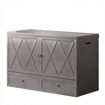 Queen Murphy Hidden Cabinet Bed with Tri-Folding Mattress, USB Station & 2 Drawers