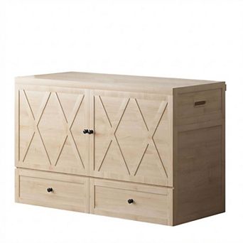 Queen Murphy Hidden Cabinet Bed with Tri-Folding Mattress, USB Station & 2 Drawers