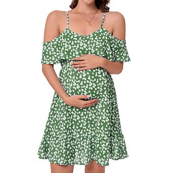 Maternity Dresses Summer Off Shoulder Spaghetti Strap Ruffle Short Dress