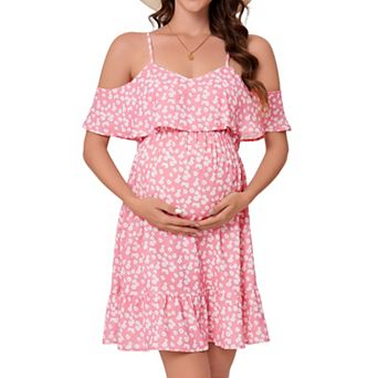 Maternity Dresses Summer Off Shoulder Spaghetti Strap Ruffle Short Dress