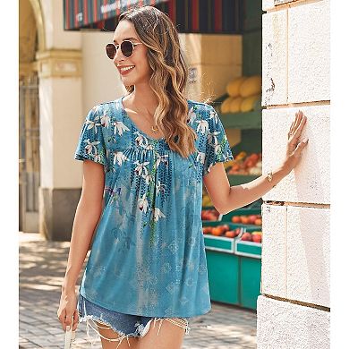Zeagoo Women's Flowy Ruffle Sleeve Floral Boho Peasant Blouses Summer Tops