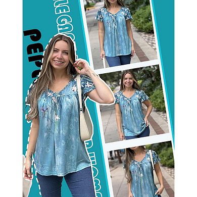 Zeagoo Women's Flowy Ruffle Sleeve Floral Boho Peasant Blouses Summer Tops