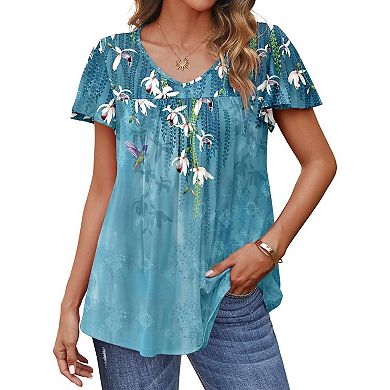 Zeagoo Women's Flowy Ruffle Sleeve Floral Boho Peasant Blouses Summer Tops