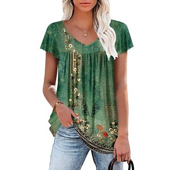 Zeagoo Women's Flowy Ruffle Sleeve Floral Boho Peasant Blouses Summer Tops