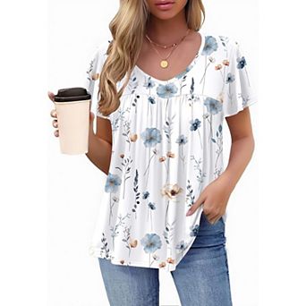 Zeagoo Women's Flowy Ruffle Sleeve Floral Boho Peasant Blouses Summer Tops