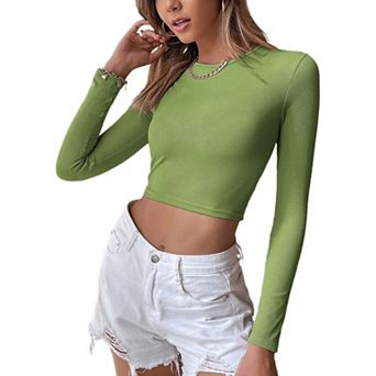 Women's Long Sleeve Tops Backless Casual Cropped Slim Blouse Thermal Pullover