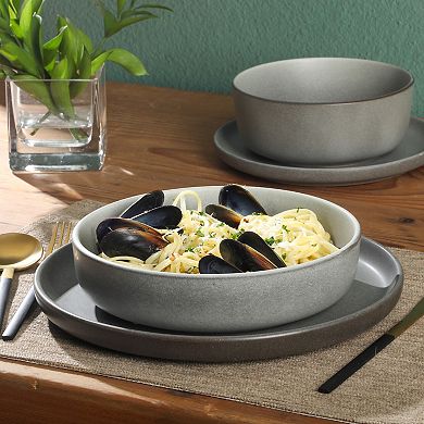 Gibson Elite Pasco 16pc Double Bowl Reactive Glaze Dinnerware Set