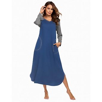 Ekouaer Women's Nightgown V-Neck Loungewear Long Sleeve Sleepwear Full Length Nightgown for Women