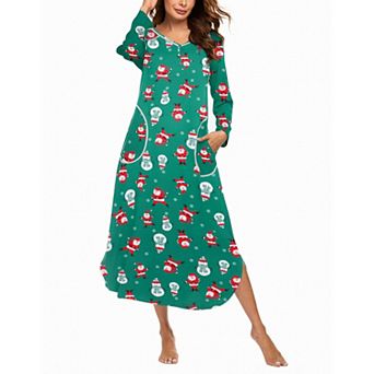 Ekouaer Women's Nightgown V-Neck Loungewear Long Sleeve Sleepwear Full Length Nightgown for Women