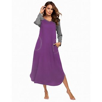 Ekouaer Women's Nightgown V-Neck Loungewear Long Sleeve Sleepwear Full Length Nightgown for Women