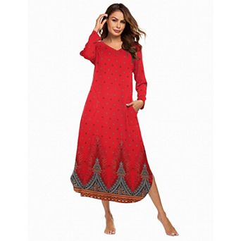 Ekouaer Women's Nightgown V-Neck Loungewear Long Sleeve Sleepwear Full Length Nightgown for Women
