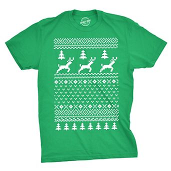 Reindeer Ugly Christmas Sweater T Shirt Funny Holiday Party Vintage Pattern Tee