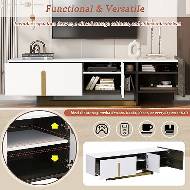 Trikiousd 66.7" Light Luxury TV Stand with Metal Legs, 1 Drawer & 2 Cabinets