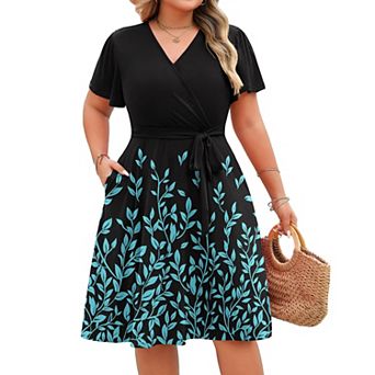 Zeagoo Women's Summer Dresses, V Neck Short Sleeve Casual T Shirt Dress, Sundress with Pockets