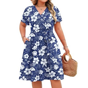 Zeagoo Women's Summer Dresses, V Neck Short Sleeve Casual T Shirt Dress, Sundress with Pockets