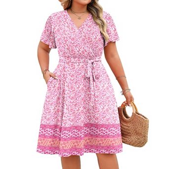Zeagoo Women's Summer Dresses, V Neck Short Sleeve Casual T Shirt Dress, Sundress with Pockets