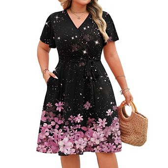 Zeagoo Women's Summer Dresses, V Neck Short Sleeve Casual T Shirt Dress, Sundress with Pockets