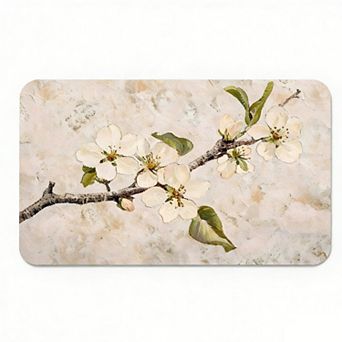 Watercolor Pear Blossom Floor Mat, Soft Non-Slip Floral Decorative Rug