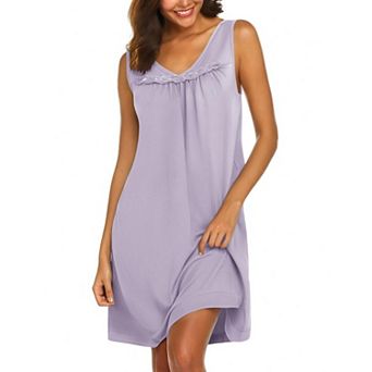 Ekouaer Cotton Nightgowns for Women Sleeveless Night Gown Tank Sleepshirt Wide Strap V Neck
