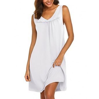Ekouaer Cotton Nightgowns for Women Sleeveless Night Gown Tank Sleepshirt Wide Strap V Neck