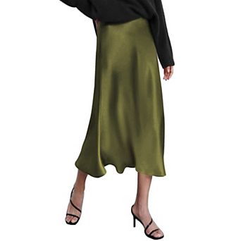 Zeagoo Women Satin Skirts for Women Silk Midi Length Skirt High Waist Solid Skirts Elegant