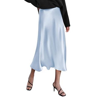 Zeagoo Women Satin Skirts for Women Silk Midi Length Skirt High Waist Solid Skirts Elegant