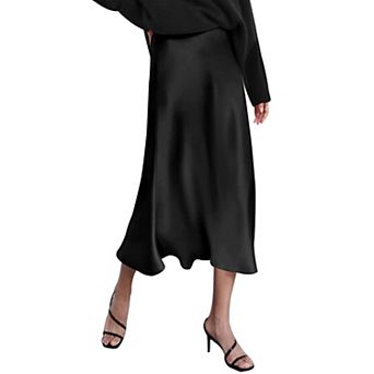 Zeagoo Women Satin Skirts for Women Silk Midi Length Skirt High Waist Solid Skirts Elegant