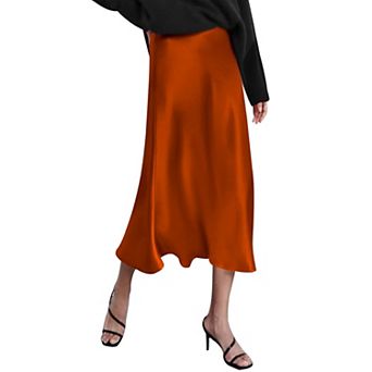 Zeagoo Women Satin Skirts for Women Silk Midi Length Skirt High Waist Solid Skirts Elegant