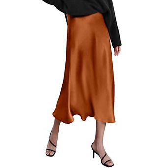 Zeagoo Women Satin Skirts for Women Silk Midi Length Skirt High Waist Solid Skirts Elegant