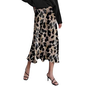 Zeagoo Women Satin Skirts for Women Silk Midi Length Skirt High Waist Solid Skirts Elegant